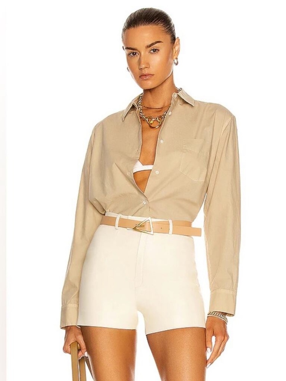 Nili Lotan Beige Button-Down Shirt